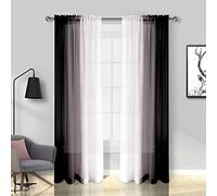 Melodieux Black Ombre Modern Window Panels - Gradient Color Design, Easy-to-Hang Drapes, Rod Pocket Voiles, Semi Sheer Lightweight Curtains for Doorway, Bedroom, Bethroom (56x96 inch, 2 Panels)