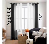 Melodieux Black Ombre Sheer Curtains 96 Inches Long for Living Room, Linen Look White Black Gradient Grommet Voile Drapes, 52 by 96 Inch, 2 Panels