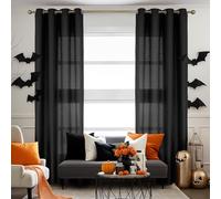 Melodieux Black Semi Sheer Curtains 84 Inches Long for Living Room Bedroom Flax Linen Grommet Voile Drapes, 52 by 84 Inch (2 Panels)