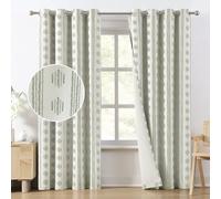 Melodieux Blackout Boho Curtains for Bedroom 84 Inch Length 2 Panels Set Sage Green on Beige Striped Pattern Cotton Curtain Grommet Room Darkening Curtains for Living Room Thermal Insulated