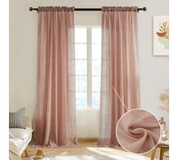 Melodieux Blush Pink Cotton Sheer Curtains 84 Inches Long, Bedroom Living Room Natural Light Filtering Crepe Voile Drapes Rustic Crinkle Linen Sheer Curtains Rod Pocket, 52" W x 84" L, 2 Panels