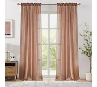 Melodieux Blush Pink Sheer Curtains 54 Inch Length for Bedroom Small Windows, Light Filtering Crinkle Cotton Linen Sheer Drapes, Rustic Rod Pocket Voile Window Curtains, 52" W x 54" L, 2 Panels