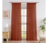 Melodieux Boho Curtains 96 Inches Long, Light Filltering Cotton Textured Semi Sheer Curtain Panels, Back Tab and Pinch Pleated Curtains for Living Room Bedroom, 2 Panels, 40x96 Inch, Terracotta