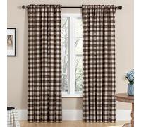 Melodieux Buffalo Check Plaid Curtains for Living Room, Bedroom Farmhouse Gingham Style Cotton Texture Rod Pocket Semi Curtain Drapes, Brown, 52 x 96 Inch(2 Panels)