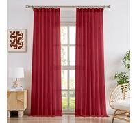 Melodieux Christmas Sheer Curtains 63 inch Length, Light Filerting Back Tab Kitchen Curtains Sets for Windows, Pinch Pleated Cotton Textured Window Panels with Hooks, 2 Panels, 40x63 Inch, Red