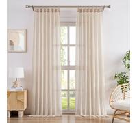 Melodieux Cotton Textured Sheer Curtains 63 Inch Length, Wrinkle Light Filtering Curtains for Kitchen Cafe, Back Tab and Pinch Pleated Window Drapes with Hooks, 2 Panels, 40x63 Inch, Light Beige
