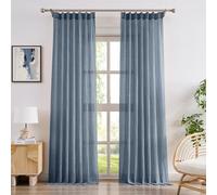 Melodieux Cotton Textured Sheer Curtains for Kitchen, Back Tab and Pinch Pleated Blue Cafe Curtains with Hooks, Light Filtering Drapes with Wrinkle Design, 2 Panels, 40x63 Inch, Slate Blue