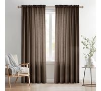 Melodieux Dark Brown Semi Sheer Curtains 45 Inch Length, Small Window Sheer Curtains, Bedroom Kitchen Linen Look Farmhouse Light Filtering Shiny Sheer Drapes Rod Pocket, 52" W x 45" L, 2 Panels