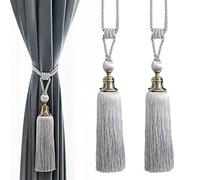 Melodieux Decorative Curtain Tiebacks Antique Tassels Holdbacks - Home Office Windows Drapery Fasteners Fringe Ropes, Set of 2 (Grey)