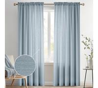 Melodieux Dusty Blue Semi Sheer Curtains 84 Inches Long for Living Room, Bedroom Linen Look Farmhouse Rod Pocket Shiny Sheer Curtain Drapes Light Filtering Home Office, 52" W x 84" L, 2 Panels