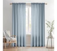 Melodieux Dusty Blue Semi Sheer Curtains 96 Inches Long for Living Room, Bedroom Faux Linen Textured Light Filtering Shiny Curtains Thick Sheer Drapes Rod Pocket, 52" W x 96" L, 2 Panels