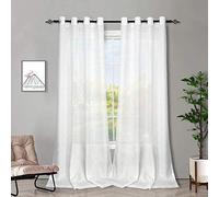 Melodieux Eyelet Curtains - Faux Linen Voile Net Curtains Semi Sheer Ring Top Drapes for Bedroom, Living Room, Window (White, 55 x 96 inch drop)