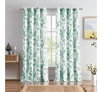 Melodieux Floral Curtains 96 Inches Long for Living Room, Farmhouse Green Apricot Flower Print White Decorative Grommet Drapes, 52x96 Inch, 2 Panels