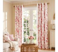 Melodieux Floral Curtains 96 Inches Long for Living Room, Farmhouse Pink Apricot Flower Print White Decorative Grommet Drapes, 52x96 Inch, 2 Panels