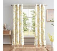 Melodieux Floral Curtains 96 Inches Long for Living Room, Farmhouse Yellow Apricot Flower Print White Decorative Grommet Drapes, 42x96 Inch, 2 Panels