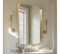 Melodieux Gold Bathroom Vanity Mirror for Wall, 50x75 cm Metal Framed Wall Mirror Rectangle, Decorative Mirror for Bedroom Living Room Entryway Horizontally or Vertically