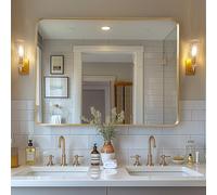 Melodieux Gold Bathroom Vanity Mirror for Wall, 75x100 cm Metal Framed Wall Mirror Rectangle, Decorative Mirror for Bedroom Living Room Entryway Horizontally or Vertically