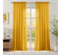 Melodieux Gold Sheer Curtains 90 Inches Long, Bedroom Soft Light Filtering Crinkle Cotton Linen Voile Drapes, Living Room Rod Pocket Natural Rustic Crinkle Sheer Curtains, 52" W x 90" L, 2 Panels