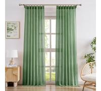 Melodieux Green Curtains for Living Room, Back Tab Light Filtering Sheer Curtain Drapes for Bedroom, Pinch Pleated Cotton Window Curtains 84 Inch Length 2 Panels Set, 40x84 Inch, Light Green