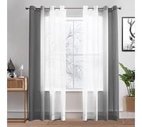 Melodieux Grey Ombre Sheer Curtains 96 Inches Long for Living Room, Linen Look White Grey Gradient Grommet Voile Drapes, 52 by 96 Inch, 2 Panels