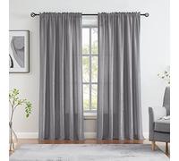 Melodieux Grey Velvety Semi Sheer Curtains 84 Inches Long for Bedroom, Living Room Elegant Soft Texture Rod Pocket Voile Drapes, 52 by 84 Inch (2 Panels)