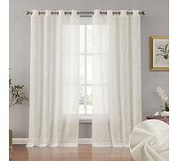 Melodieux Ivory Cream Linen Textured Semi Sheer Curtains 84 Inches Long for Living Room Bedroom Rustic Flax Linen Grommet Voile Drapes, 52 by 84 Inch (2 Panels)