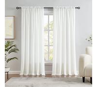 Melodieux Ivory Velvety Semi Sheer Curtains 96 Inches Long for Bedroom, Living Room Natural Cotton Texture Rod Pocket Window Sheer Drapes, 52 by 96 Inch (2 Panels)