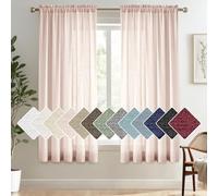 Melodieux Light Pink Semi Sheer Curtains 54 Inches Long, Bedroom Short Sheer Curtains, Faux Linen Farmhouse Light Filtering Rod Pocket Shiny Sheer Drapes Home Office, 52" W x 54" L, 2 Panels