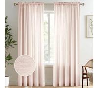 Melodieux Light Pink Semi Sheer Curtains 96 Inches Long for Living Room, Bedroom Faux Linen Texture Farmhouse Rod Pocket Shiny Sheer Curtains Drapes Light Filtering, 52" W x 96" L, 2 Panels