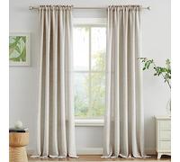 Melodieux Linen Curtains 96 Inches Long for Bedroom - Rod Pocket Burlap Linen Textured Semi Sheer Curtains Light Filtering Privacy Farmhouse living room Drapes (Set of 2, 52inch x 96inch, Beige)