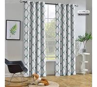 Melodieux Moroccan Fashion Thermal Insulated Grommet Room Darkening Curtains for Living Room, 52 by 96 Inch, Off White/Dusty Teal (1 Panel)