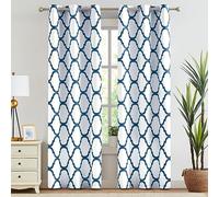 Melodieux Moroccan Fashion Thermal Insulated Room Darkening Blackout Grommet Curtains for Living Room, 42 by 96 Inch, Off White/Royal Blue (2 Panels)