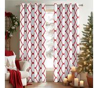 Melodieux Moroccan Fashion Thermal Insulated Room Darkening Blackout Grommet Curtains for Living Room, 42 by 63 Inch, Off White/Red (2 Panels)