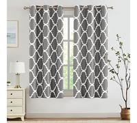 Melodieux Moroccan Printed Room Darkening Blackout Grommet Curtains for Bedroom Small Windows, 42 by 45 Inch, Grey (2 Panels)