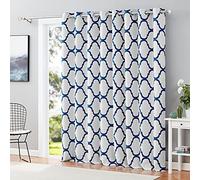 Melodieux Moroccan Wide Curtains Room Darkening Blackout Drape for Extra Wide Window, Patio Sliding Glass Door, 1 Panel (100 x 84 Inch, Off White/Royal Blue)