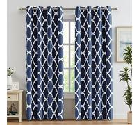 Melodieux Navy Blue Moroccan Room Darkening Blackout Grommet Curtains 84 Inches Long for Living Room Bedroom, 52" W x 84" L, 2 Panels