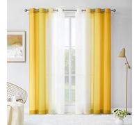 Melodieux Orange Yellow Ombre Sheer Curtains 96 Inches Long for Living Room, Linen Look White Orange Gradient Grommet Voile Drapes, 52 by 96 Inch, 2 Panels