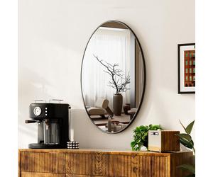 Melodieux Oval Wall Mirror 51x71cm Black Circle Hanging Wall Mirror Home Decorative Wall Mounted Vanity Mirror for Bathroom Living Room Hallway