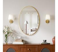 Melodieux Oval Wall Mirror 51x71cm Gold Circle Hanging Wall Mirror Home Decorative Wall Mounted Vanity Mirror for Bathroom Living Room Hallway