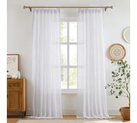 Melodieux Pinch Pleated Semi Sheer Curtains, Light Filtering White Window Curtains 108 Inch for Living Room Bedroom, Back Tab Cotton Textured Drapes with Hooks, 2 Panels, 40x108 Inch