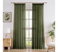 Melodieux Pinch Pleated Sheer Curtains 96 Inches Long, Dark Green Light Filtering Sheer Curtains for Living Room, Back Tab Cotton Drapes for Bedroom Sliding Door, 2 Panels, 40x96 Inch, Olive Green