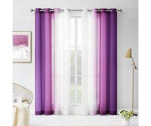 Melodieux Purple Ombre Sheer Curtains 96 Inches Long for Living Room, Bedroom Chiffon Purple White Gradient Grommet Voile Drapes, 52 by 96 Inch, 2 Panels