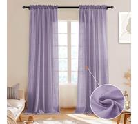 Melodieux Purple Sheer Curtains 84 Inches Long for Bedroom Living Room Natural Cotton Linen Light Filtering Window Sheers, Rustic Rod Pocket Lightweight Voile Curtain Drapes, 52”W x 84”L, 2 Panels