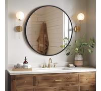 Melodieux Round Wall Mirror 40cm Black Circle Home Decorative Hanging Wall Mounted Vanity Mirror for Bathroom Hallway Bedroom Living Room