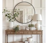 Melodieux Round Wall Mirror 80cm Black Circle Home Decorative Hanging Wall Mounted Vanity Mirror for Bathroom Hallway Bedroom Living Room