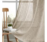 Melodieux Rustic Linen Sheer Curtains 84 Inches Long for Bedroom, Living Room Natural Flax Textured Light Filtering Rod Pocket Burlap Sheer Drapes, 52x84 Inch, Tan (2 Panels)