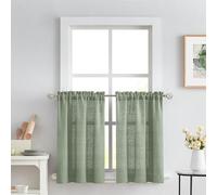 Melodieux Sage Green Semi Sheer Tier Curtains 36 Inch Length for Kitchen Cafe Bedroom Small Windows, Linen Look Rod Pocket Short Curtain Tiers Voile Drapes, 2 Panels