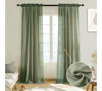 Melodieux Sage Green Sheer Curtains 63 Inch Length for Bedroom, Elegant Light Filtering Cotton Linen Sheer Drapes, Living Room Rod Pocket Natural Rustic Crepe Voile Curtains, 52”W x 63”L, 2 Panels