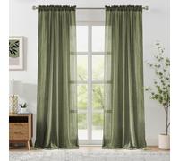 Melodieux Sage Green Sheer Curtains 63 Inch Length for Bedroom, Soft Light Filtering Cotton Linen Window Sheer Curtains, Living Room Rod Pocket Natural Rustic Voile Drapes, 52" W x 63" L, 2 Panels