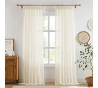 Melodieux Semi Sheer Curtains 84 Inches Long, Pinch Pleated and Back Tab Outdoor Curtains with Hooks, Cotton Light Filtering Curtain & Drapes for Living Room Bedroom, 2 Panels, 40x84 Inch, Cream